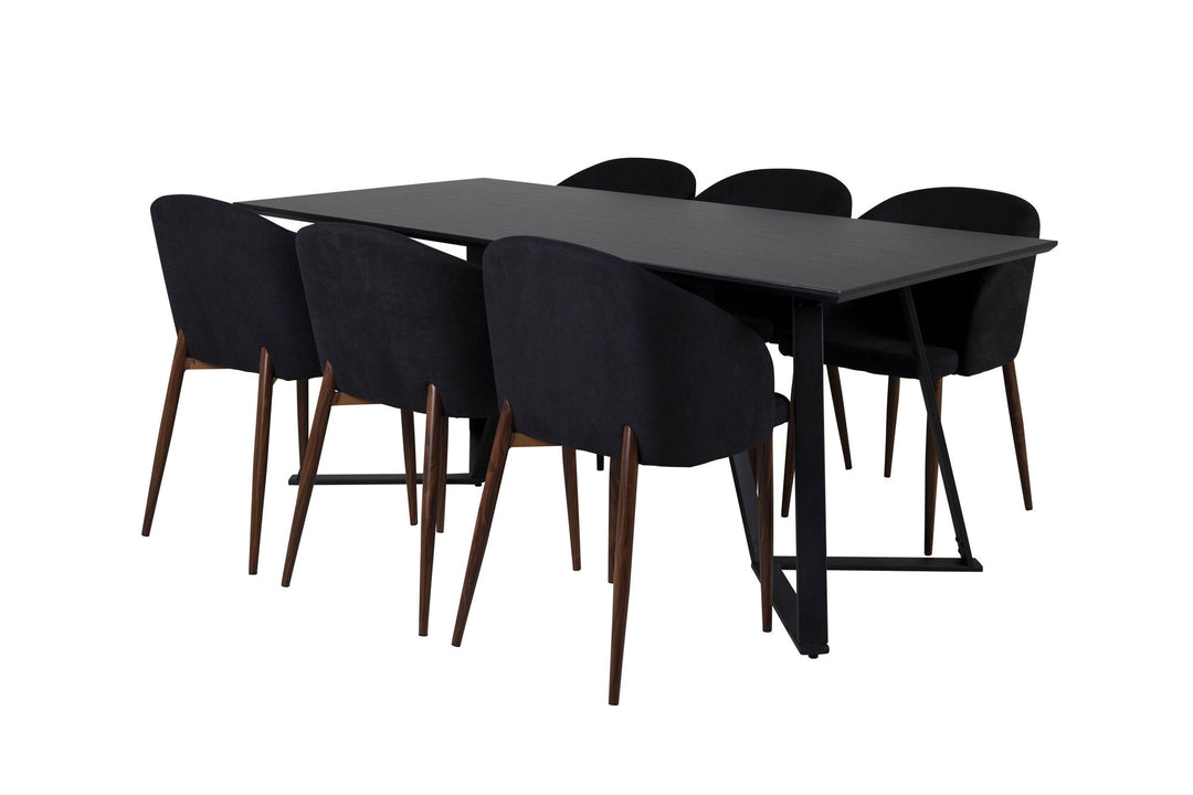 Venture Home Marina Dining Table - Black top / Black Legs +Arch Dining Chair - Walnut Legs - Black Fabric_6
