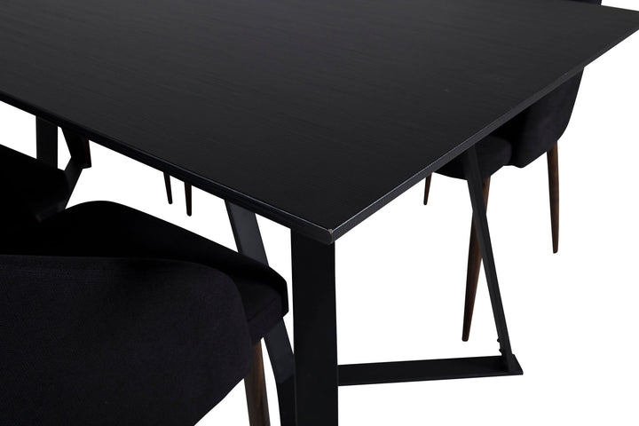 Venture Home Marina Dining Table - Black top / Black Legs +Arch Dining Chair - Walnut Legs - Black Fabric_6