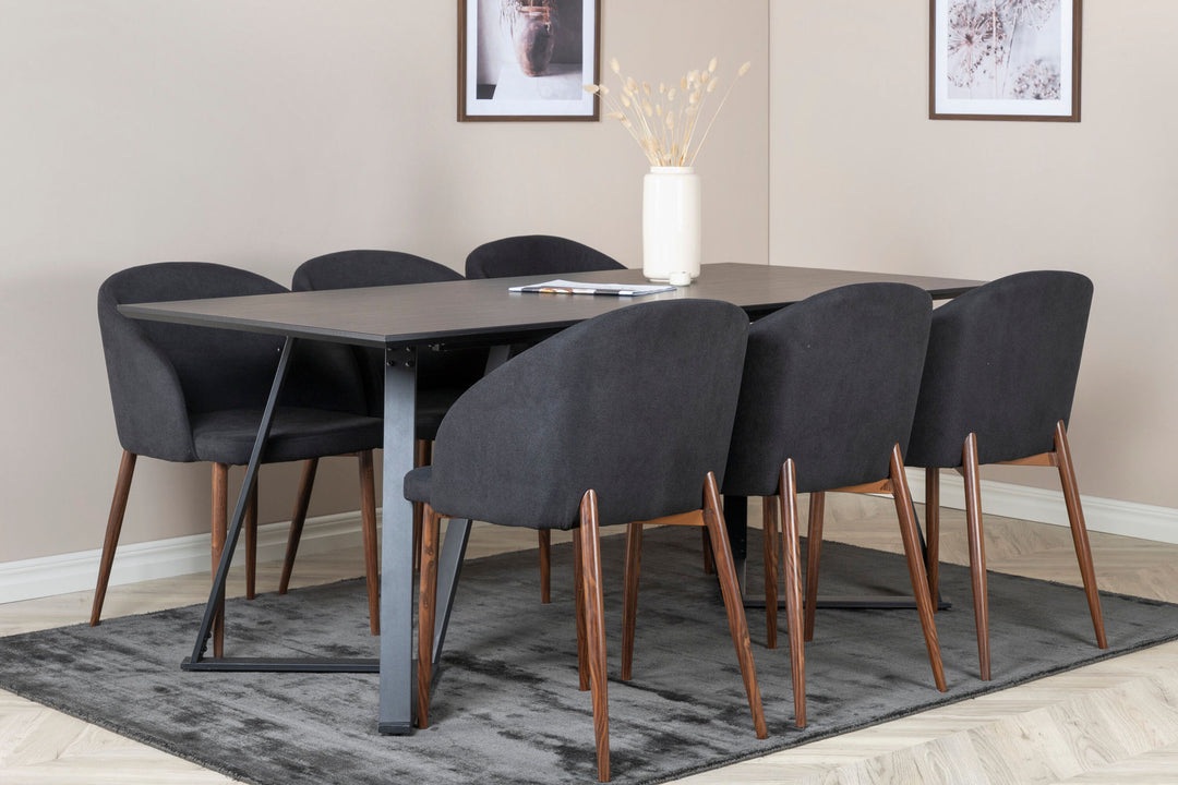 Venture Home Marina Dining Table - Black top / Black Legs +Arch Dining Chair - Walnut Legs - Black Fabric_6