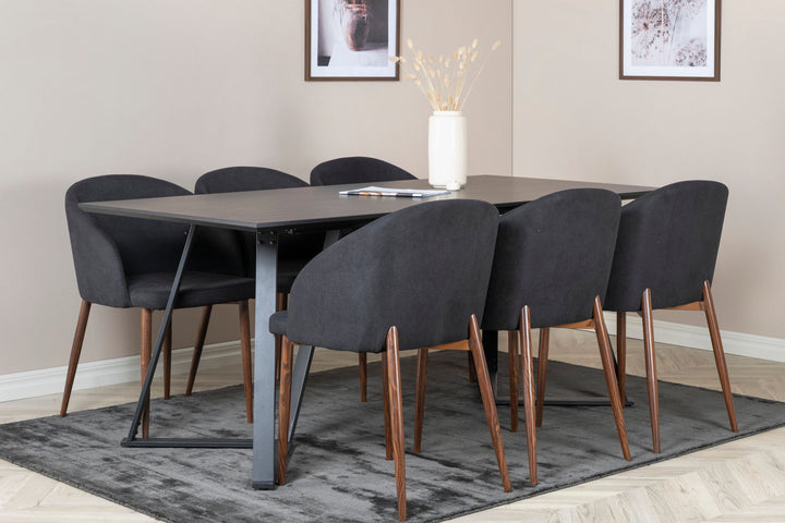 Venture Home Marina Dining Table - Black top / Black Legs +Arch Dining Chair - Walnut Legs - Black Fabric_6