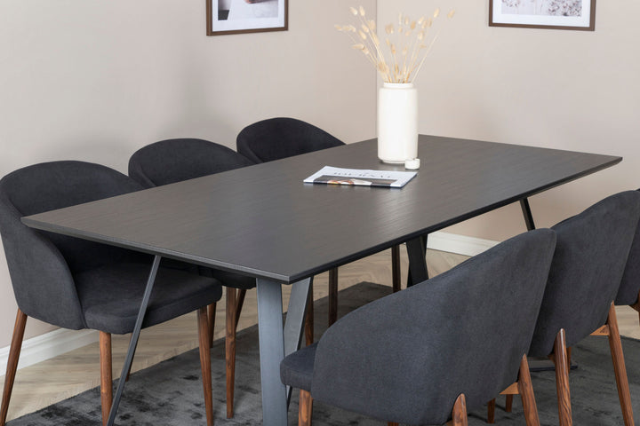 Venture Home Marina Dining Table - Black top / Black Legs +Arch Dining Chair - Walnut Legs - Black Fabric_6