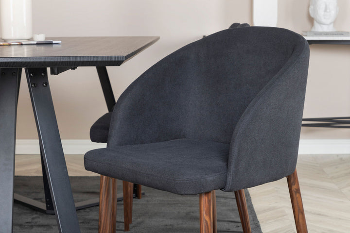 Venture Home Marina Dining Table - Black top / Black Legs +Arch Dining Chair - Walnut Legs - Black Fabric_6