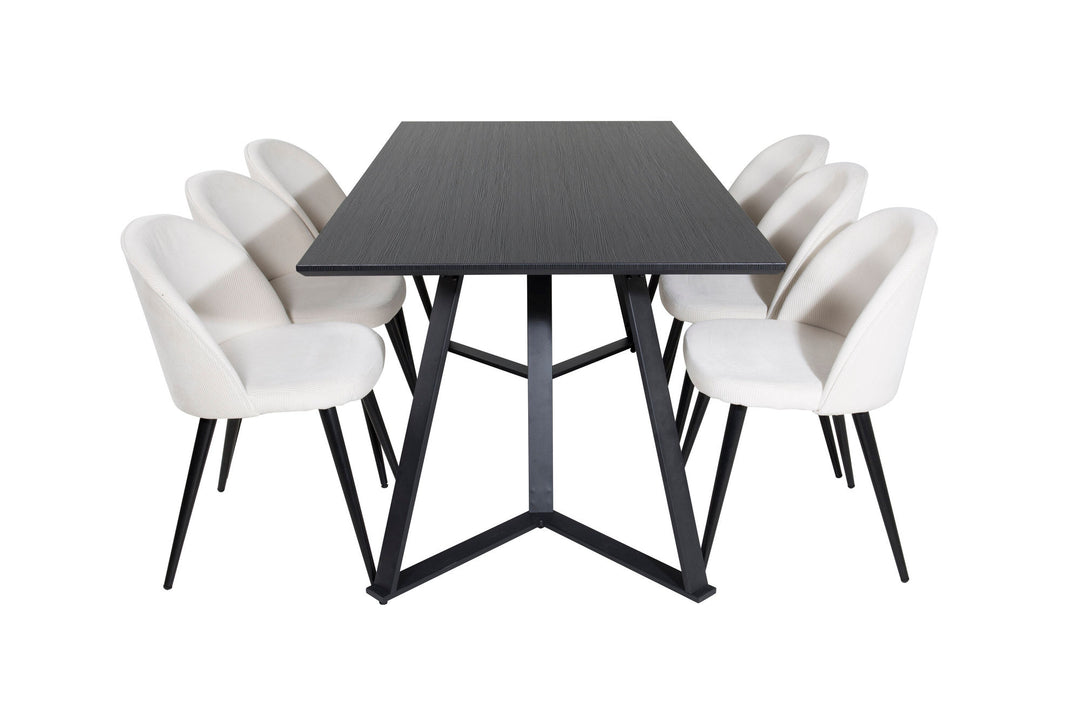 Venture Home Marina Dining Table - Black top / Black Legs +Velvet Dining Chair Corduroy - Beige / Black_6