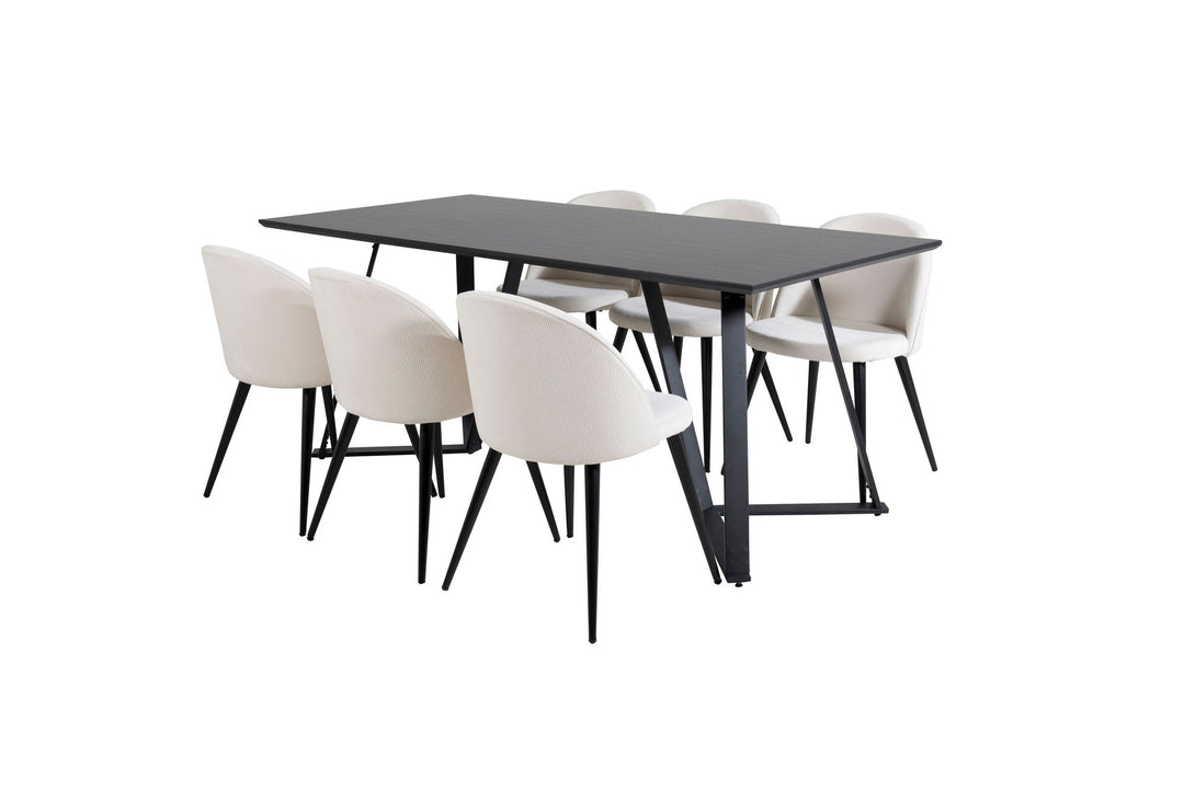 Venture Home Marina Dining Table - Black top / Black Legs +Velvet Dining Chair Corduroy - Beige / Black_6