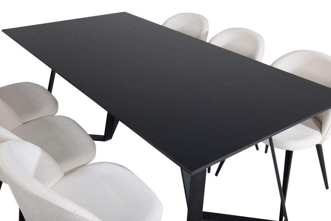 Venture Home Marina Dining Table - Black top / Black Legs +Velvet Dining Chair Corduroy - Beige / Black_6