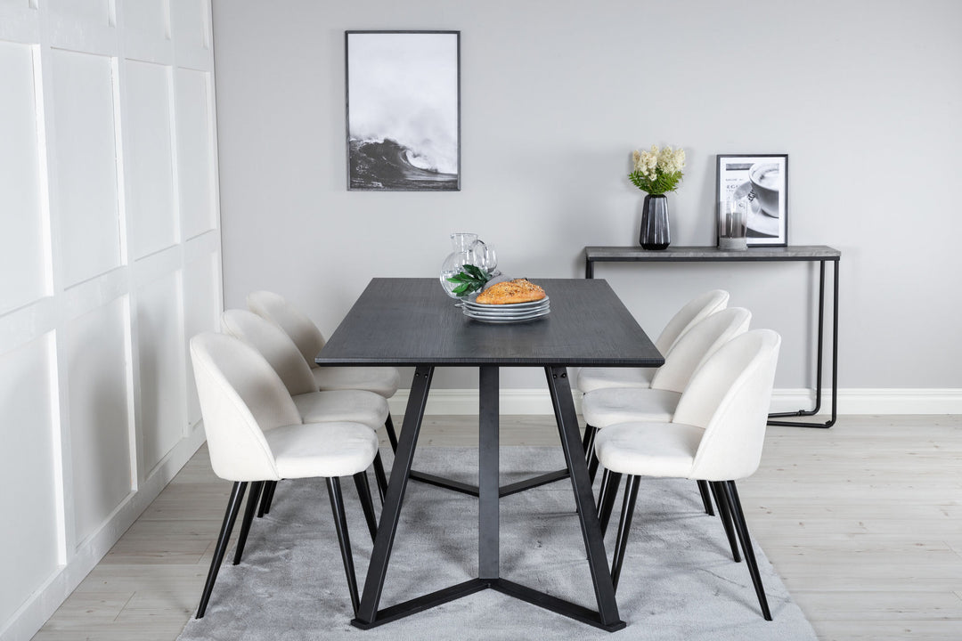 Venture Home Marina Dining Table - Black top / Black Legs +Velvet Dining Chair Corduroy - Beige / Black_6
