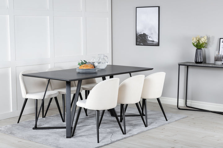 Venture Home Marina Dining Table - Black top / Black Legs +Velvet Dining Chair Corduroy - Beige / Black_6