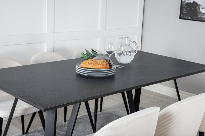 Venture Home Marina Dining Table - Black top / Black Legs +Velvet Dining Chair Corduroy - Beige / Black_6