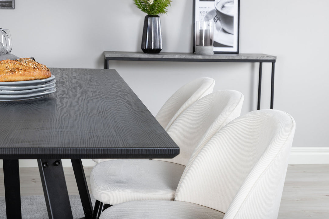Venture Home Marina Dining Table - Black top / Black Legs +Velvet Dining Chair Corduroy - Beige / Black_6