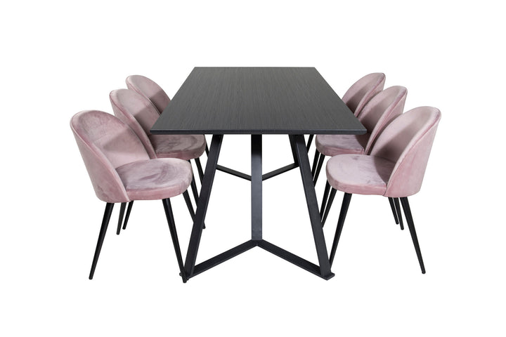 Venture Home Marina Dining Table - Black top / Black Legs +Velvet Dining Chair - Pink / Black_6