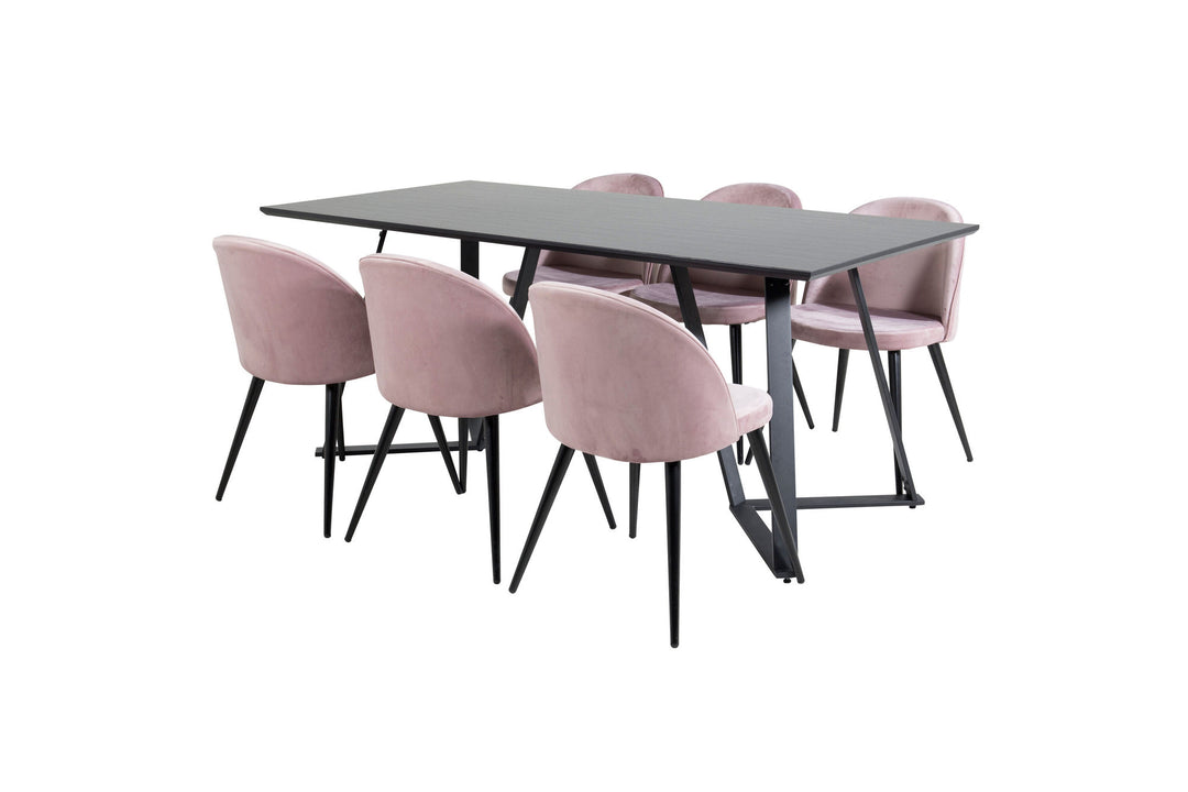 Venture Home Marina Dining Table - Black top / Black Legs +Velvet Dining Chair - Pink / Black_6