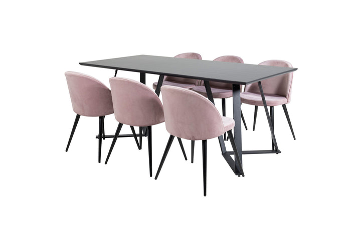 Venture Home Marina Dining Table - Black top / Black Legs +Velvet Dining Chair - Pink / Black_6