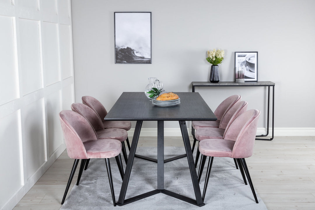 Venture Home Marina Dining Table - Black top / Black Legs +Velvet Dining Chair - Pink / Black_6