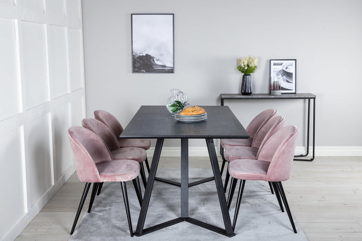 Venture Home Marina Dining Table - Black top / Black Legs +Velvet Dining Chair - Pink / Black_6