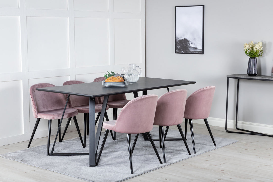 Venture Home Marina Dining Table - Black top / Black Legs +Velvet Dining Chair - Pink / Black_6