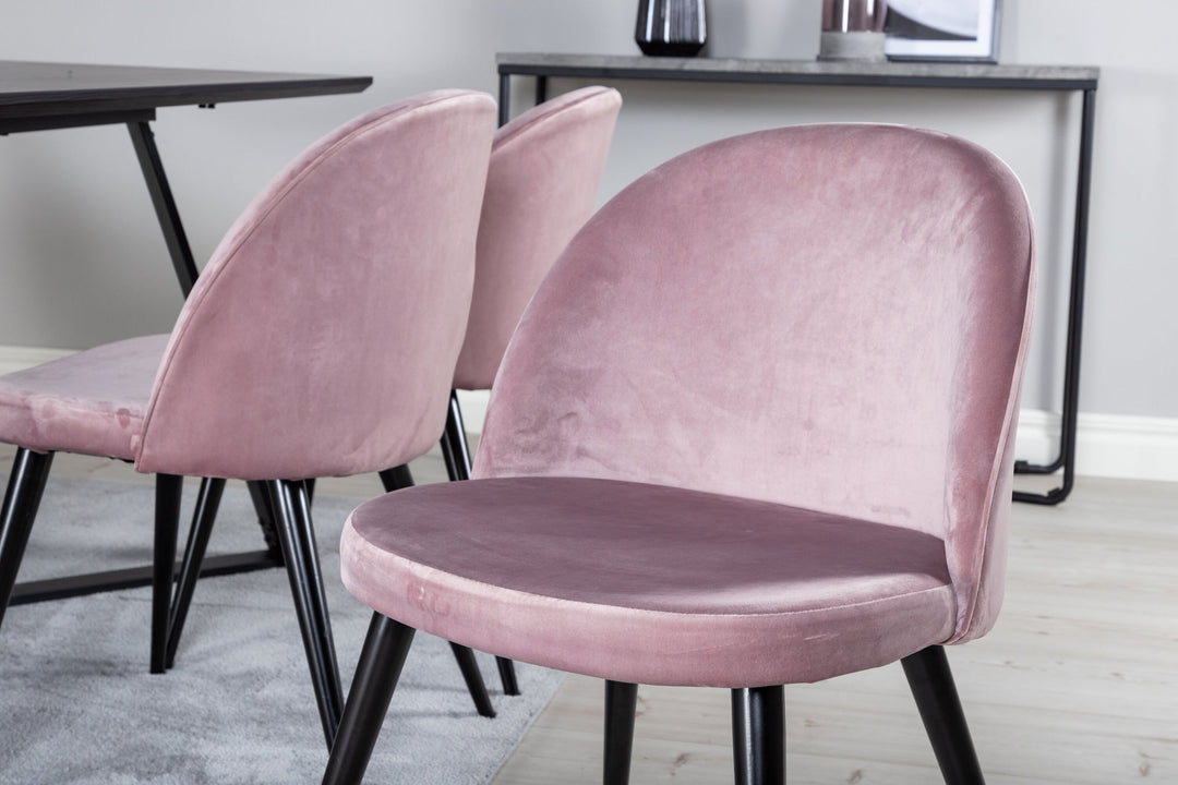 Venture Home Marina Dining Table - Black top / Black Legs +Velvet Dining Chair - Pink / Black_6