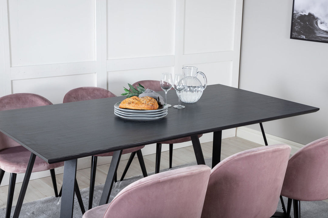 Venture Home Marina Dining Table - Black top / Black Legs +Velvet Dining Chair - Pink / Black_6