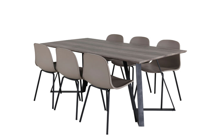Venture Home Marina Dining Table - 180*90*H75 - Grey / Black+Arctic Dining Chair - Black Legs - Khaki Plastic_6