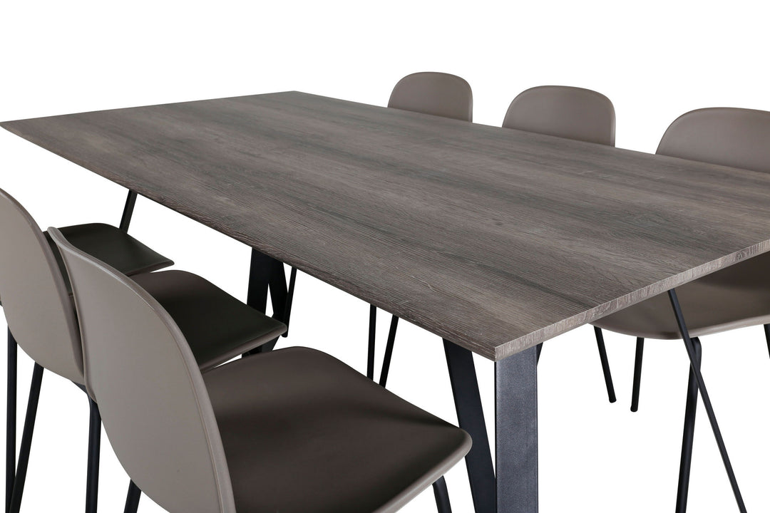 Venture Home Marina Dining Table - 180*90*H75 - Grey / Black+Arctic Dining Chair - Black Legs - Khaki Plastic_6