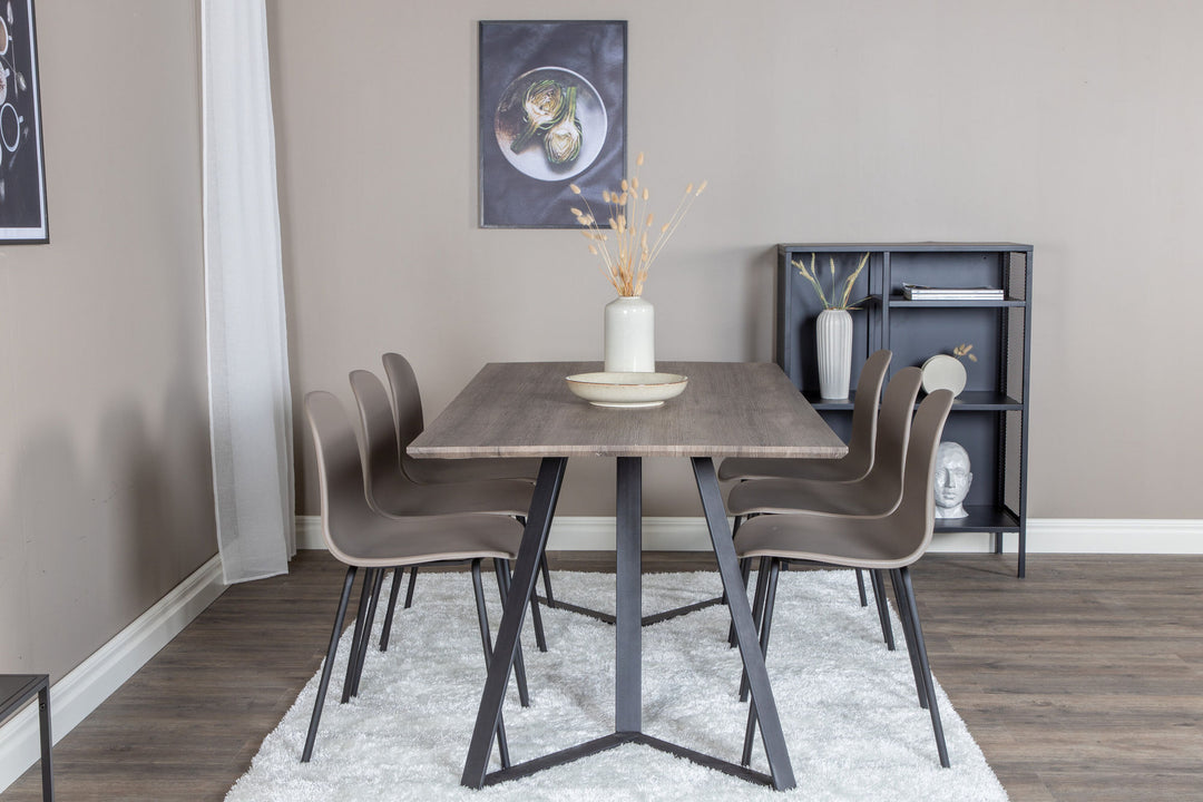 Venture Home Marina Dining Table - 180*90*H75 - Grey / Black+Arctic Dining Chair - Black Legs - Khaki Plastic_6