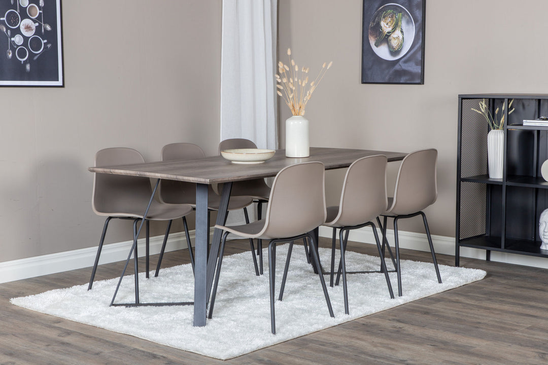 Venture Home Marina Dining Table - 180*90*H75 - Grey / Black+Arctic Dining Chair - Black Legs - Khaki Plastic_6