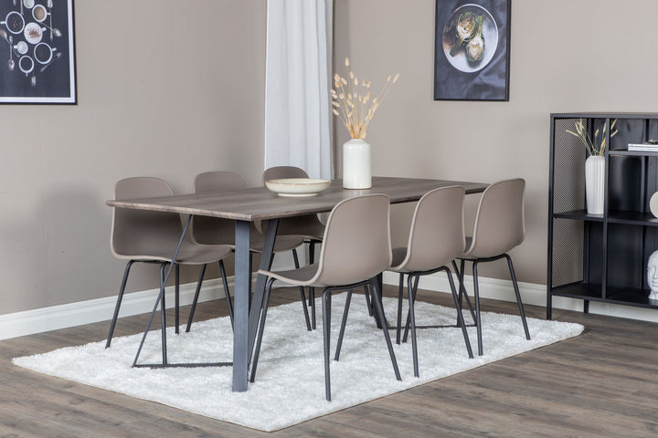 Venture Home Marina Dining Table - 180*90*H75 - Grey / Black+Arctic Dining Chair - Black Legs - Khaki Plastic_6