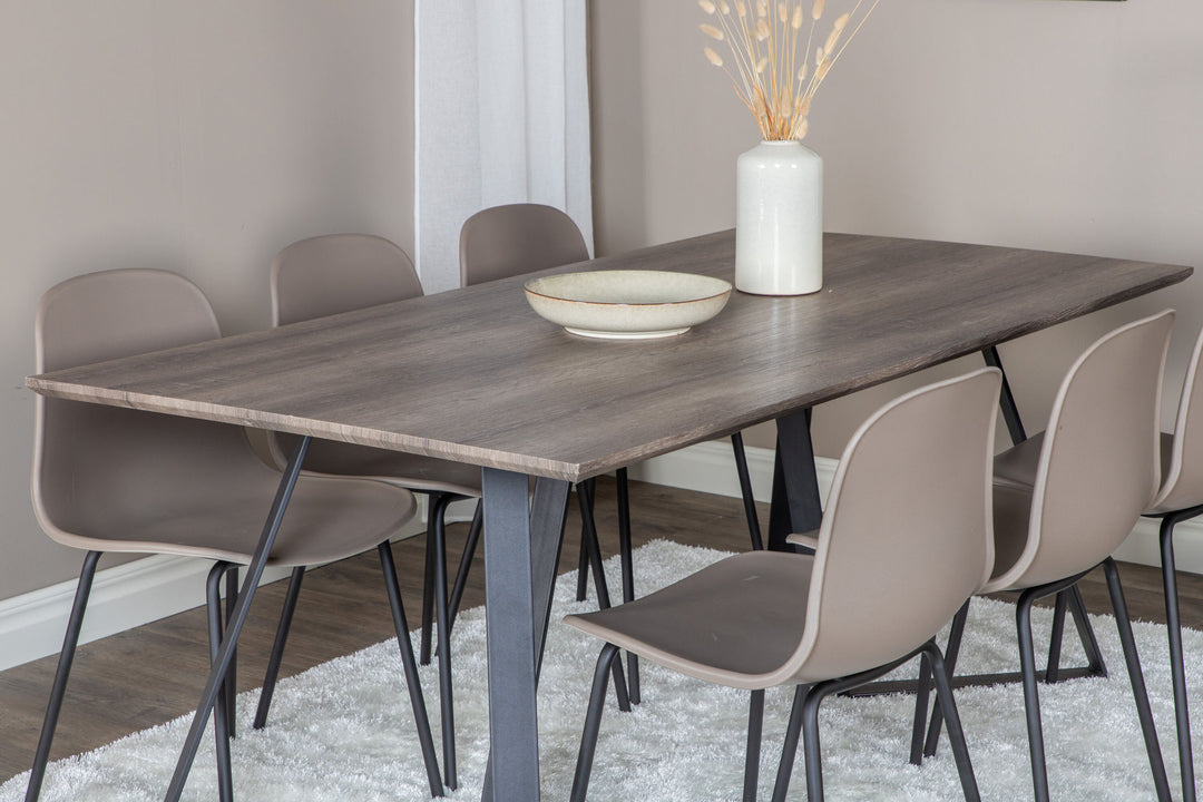 Venture Home Marina Dining Table - 180*90*H75 - Grey / Black+Arctic Dining Chair - Black Legs - Khaki Plastic_6