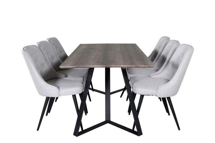 Venture Home Marina Dining Table - 180*90*H75 - Grey / Black+Velvet Deluxe Dining Chair - Black Legs - Light Grey Fabric_6