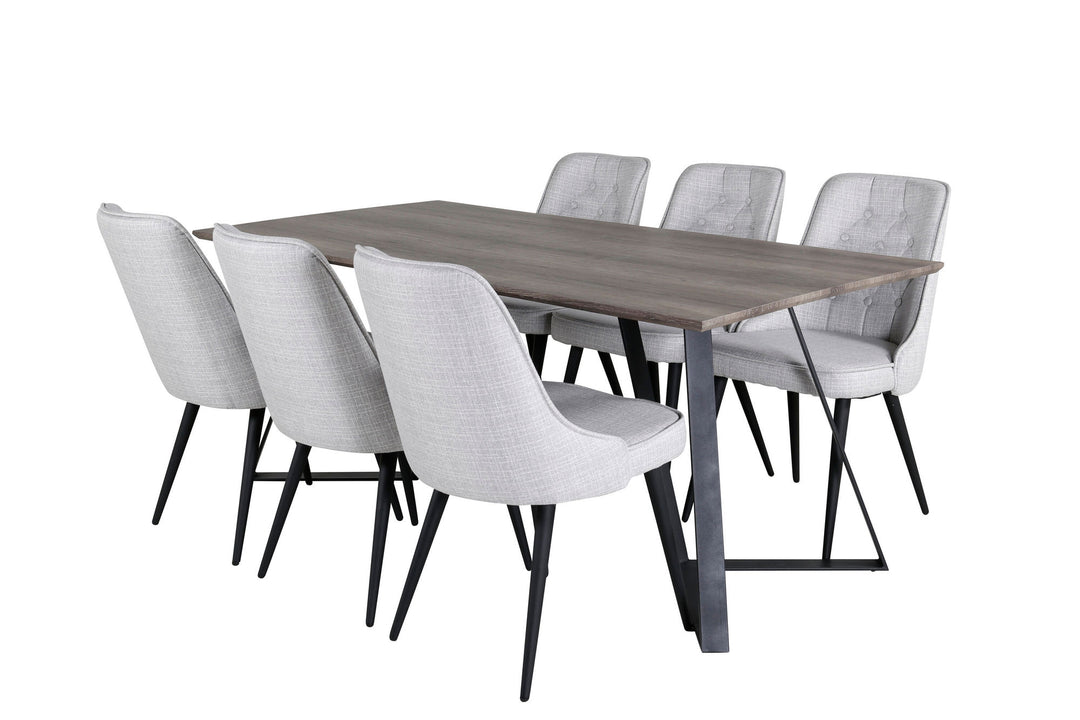 Venture Home Marina Dining Table - 180*90*H75 - Grey / Black+Velvet Deluxe Dining Chair - Black Legs - Light Grey Fabric_6