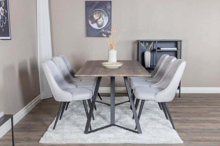 Venture Home Marina Dining Table - 180*90*H75 - Grey / Black+Velvet Deluxe Dining Chair - Black Legs - Light Grey Fabric_6
