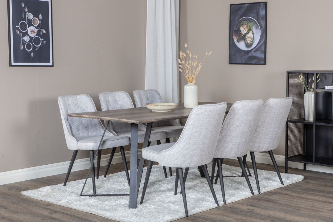 Venture Home Marina Dining Table - 180*90*H75 - Grey / Black+Velvet Deluxe Dining Chair - Black Legs - Light Grey Fabric_6