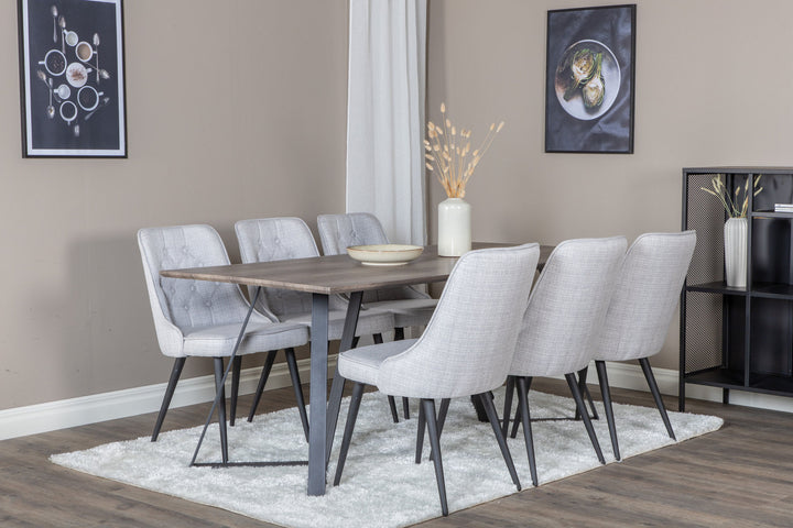 Venture Home Marina Dining Table - 180*90*H75 - Grey / Black+Velvet Deluxe Dining Chair - Black Legs - Light Grey Fabric_6