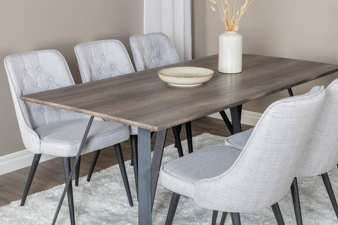 Venture Home Marina Dining Table - 180*90*H75 - Grey / Black+Velvet Deluxe Dining Chair - Black Legs - Light Grey Fabric_6
