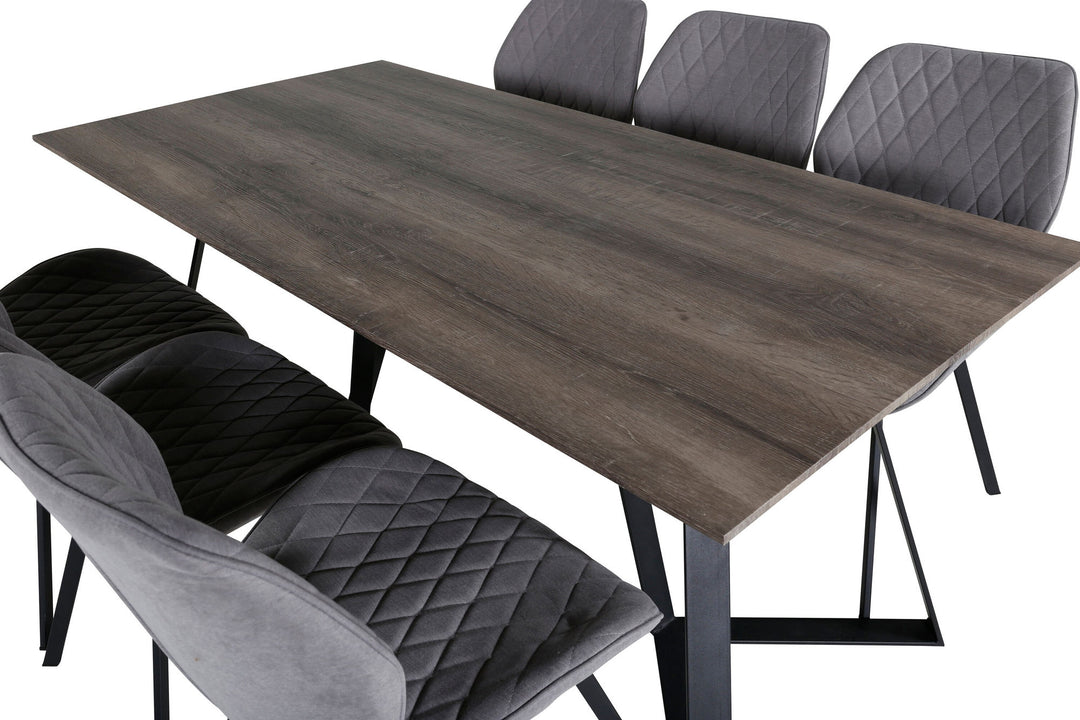 Venture Home Marina Dining Table - 180*90*H75 - Grey / Black+Gemma Dining Chair - Black Legs - Grey Fabric_6