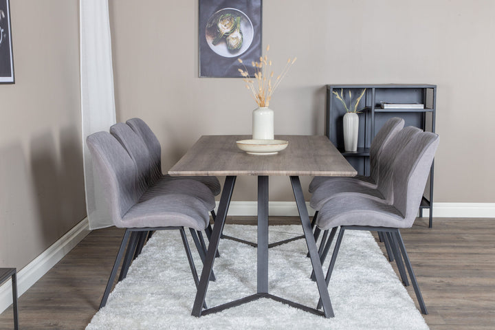 Venture Home Marina Dining Table - 180*90*H75 - Grey / Black+Gemma Dining Chair - Black Legs - Grey Fabric_6