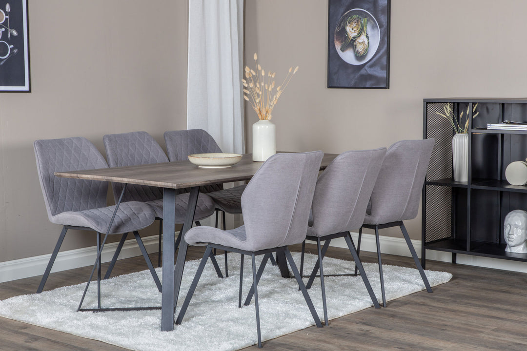 Venture Home Marina Dining Table - 180*90*H75 - Grey / Black+Gemma Dining Chair - Black Legs - Grey Fabric_6