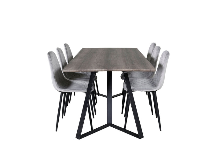 Venture Home Marina Dining Table - 180*90*H75 - Grey / Black+Polar Diamond Dining Chair - Black Legs - Grey Velvet_6