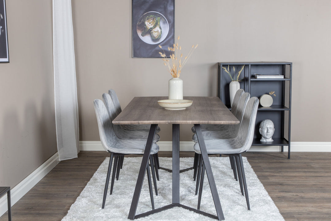 Venture Home Marina Dining Table - 180*90*H75 - Grey / Black+Polar Diamond Dining Chair - Black Legs - Grey Velvet_6