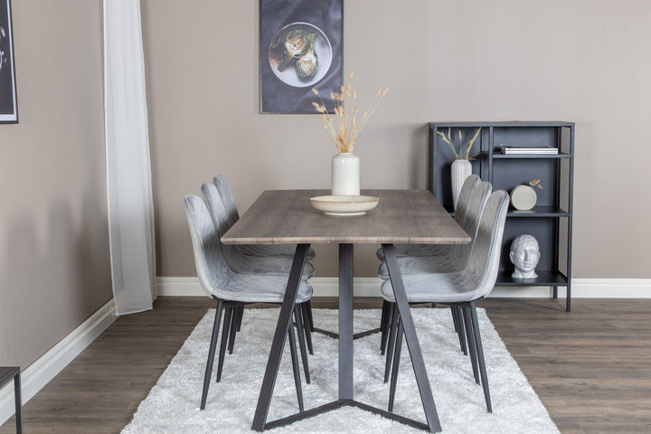 Venture Home Marina Dining Table - 180*90*H75 - Grey / Black+Polar Diamond Dining Chair - Black Legs - Grey Velvet_6