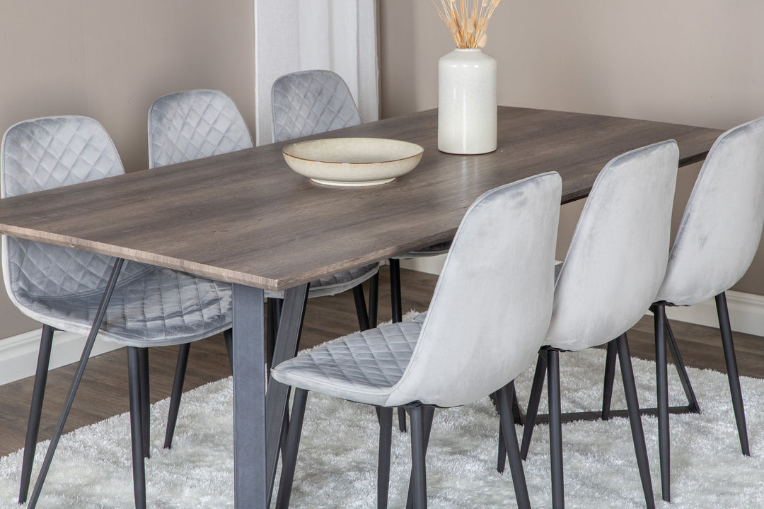 Venture Home Marina Dining Table - 180*90*H75 - Grey / Black+Polar Diamond Dining Chair - Black Legs - Grey Velvet_6
