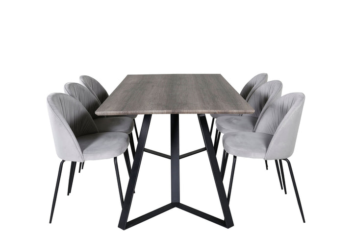 Venture Home Marina Dining Table - 180*90*H75 - Grey / Black+Wrinkles Dining Chair - Black Legs - Grey Velvet_6