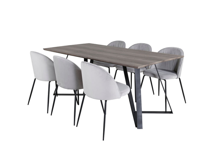 Venture Home Marina Dining Table - 180*90*H75 - Grey / Black+Wrinkles Dining Chair - Black Legs - Grey Velvet_6
