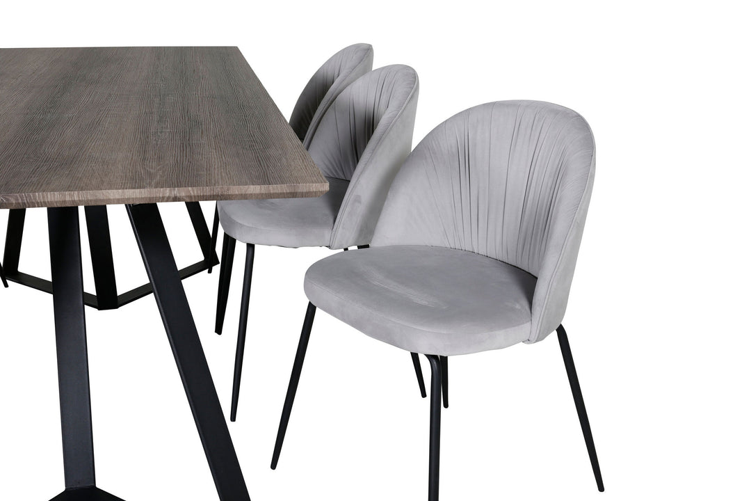 Venture Home Marina Dining Table - 180*90*H75 - Grey / Black+Wrinkles Dining Chair - Black Legs - Grey Velvet_6