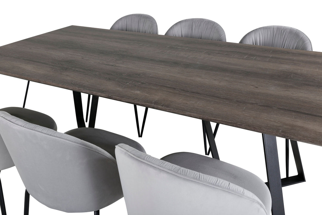 Venture Home Marina Dining Table - 180*90*H75 - Grey / Black+Wrinkles Dining Chair - Black Legs - Grey Velvet_6