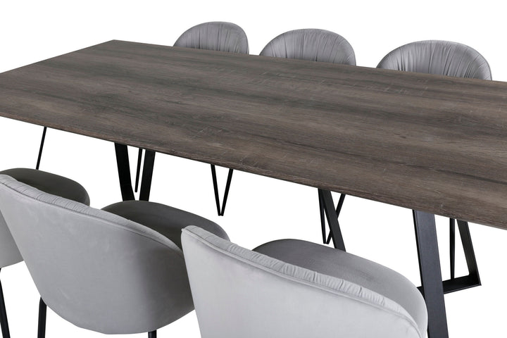 Venture Home Marina Dining Table - 180*90*H75 - Grey / Black+Wrinkles Dining Chair - Black Legs - Grey Velvet_6
