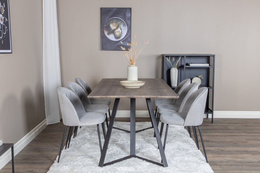 Venture Home Marina Dining Table - 180*90*H75 - Grey / Black+Wrinkles Dining Chair - Black Legs - Grey Velvet_6