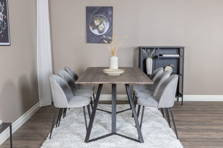 Venture Home Marina Dining Table - 180*90*H75 - Grey / Black+Wrinkles Dining Chair - Black Legs - Grey Velvet_6