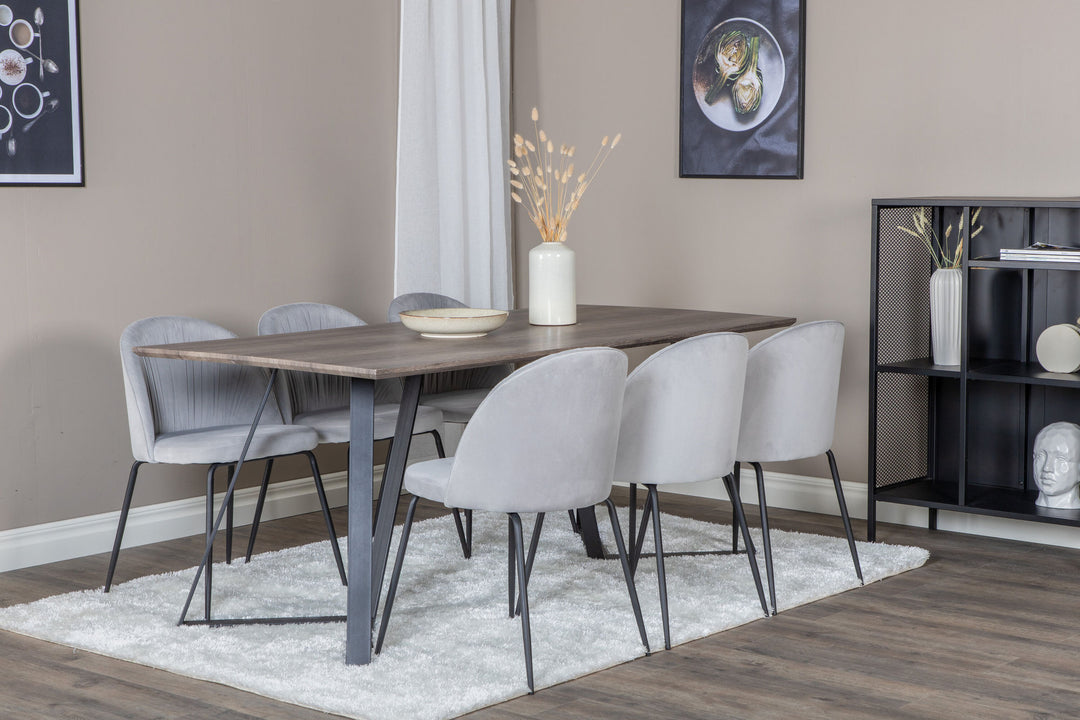 Venture Home Marina Dining Table - 180*90*H75 - Grey / Black+Wrinkles Dining Chair - Black Legs - Grey Velvet_6