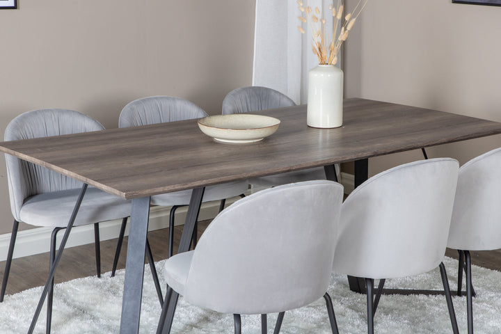 Venture Home Marina Dining Table - 180*90*H75 - Grey / Black+Wrinkles Dining Chair - Black Legs - Grey Velvet_6