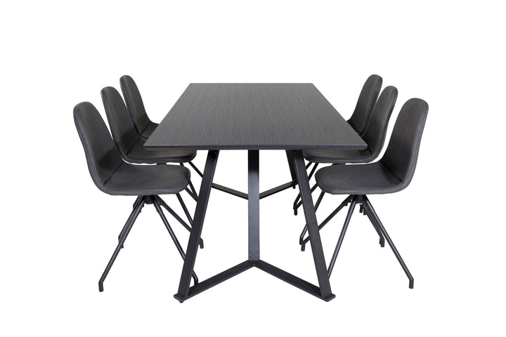 Venture Home Marina Dining Table - Black top / Black Legs +Polar Dining Chair with Spin function - black Legs - Black PU - Black Stitches_6